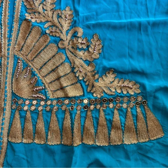 Chasing Unicorns Turquoise & Gold silk embroidered queen of hearts dream coat OS - Picture 4 of 11